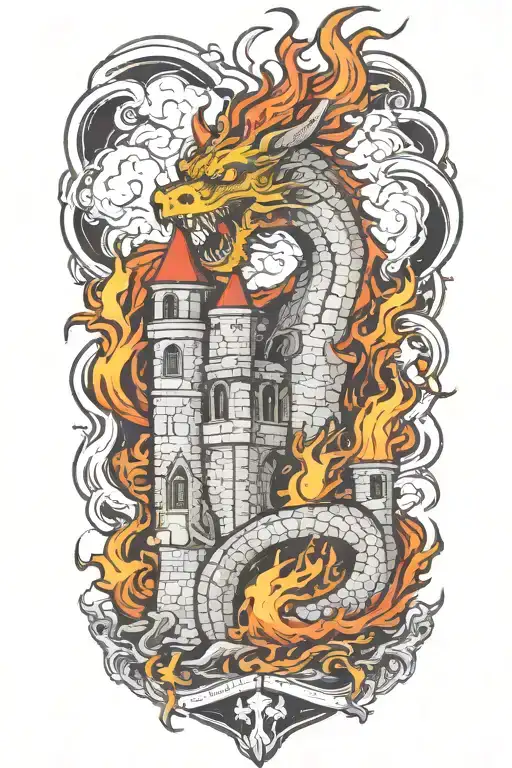 Castle On Fire Breathing Dragon