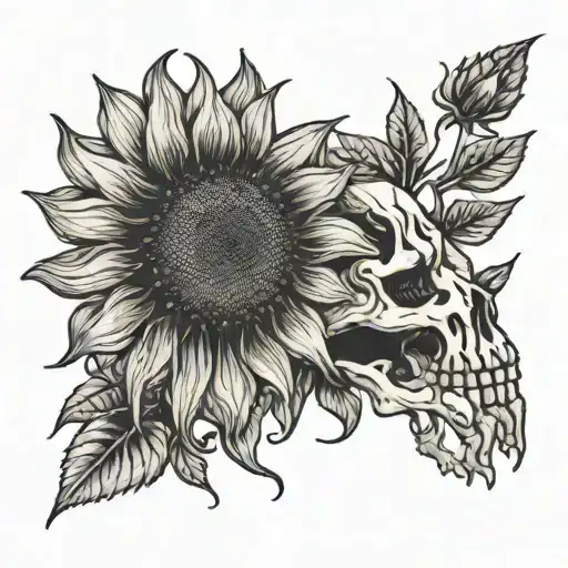 Sunflower Held By Skeleton Hand Reaching