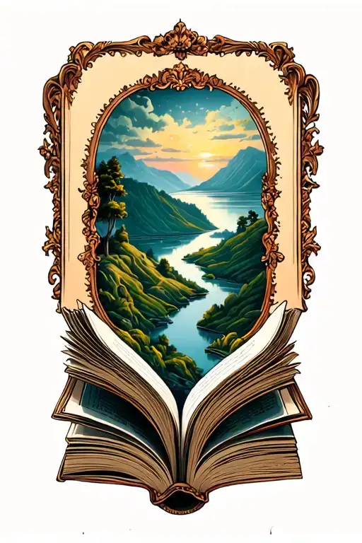 Open Book Below Hillside Simple Baroque Frame
