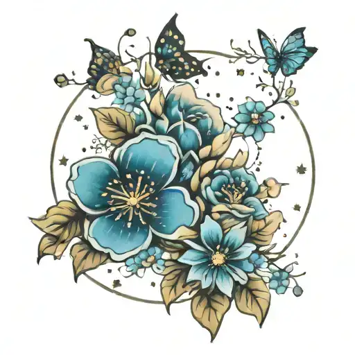 Gemini Tattoo With Constellation And Flowers Surrounding