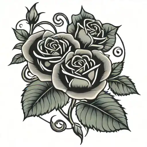 Simple Outline Roses Heart Vine