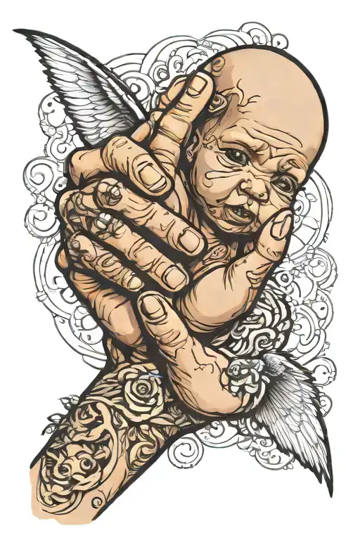 Baby Holding Adult Finger Tattoo Design