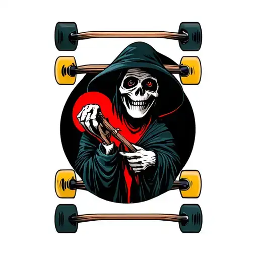 Grim Reaper Holding Skateboard Deck