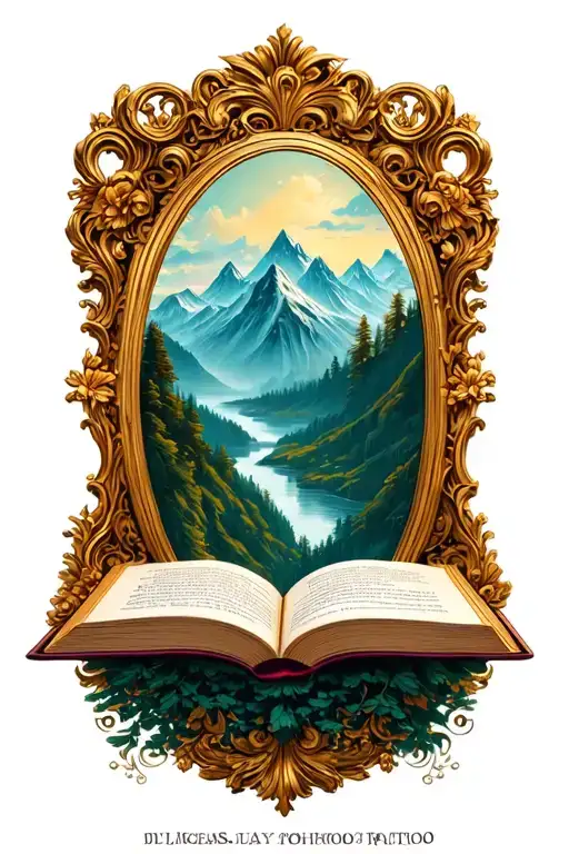 Open Book Below Mountain Hollow With Simple Baroque Gold Frame