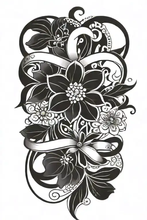 Mendhi Style Flower Intertwined With Three Ribbons