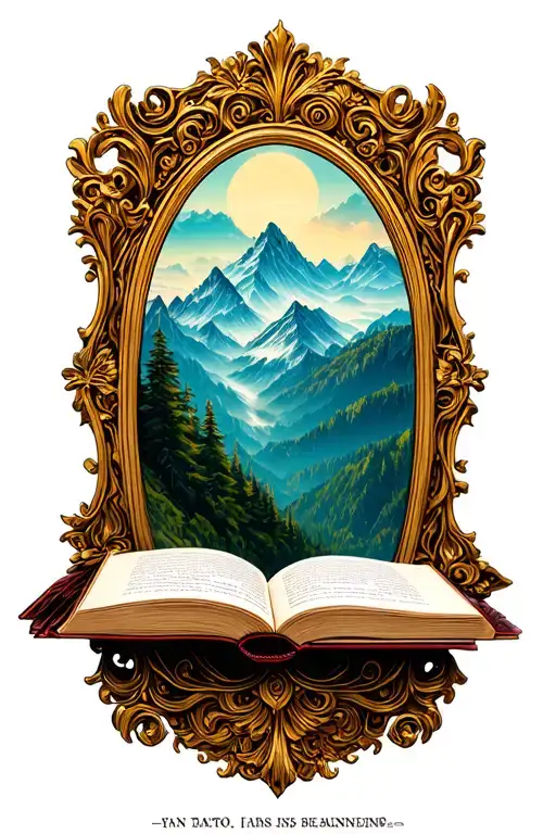Open Book Below Mountain Hollow With Simple Baroque Gold Frame