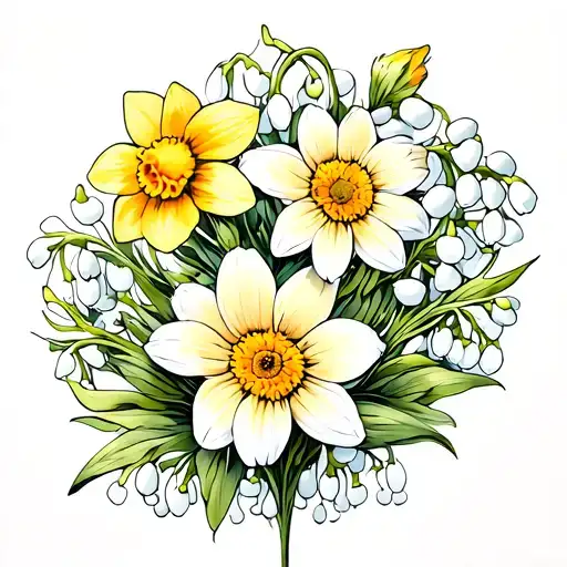 Daisy And Daffodils And Lily Of The Valley