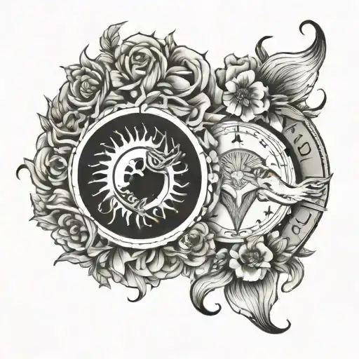 Arm Bracelets Forming A Circle With Sun And Capricorn Sign And Date