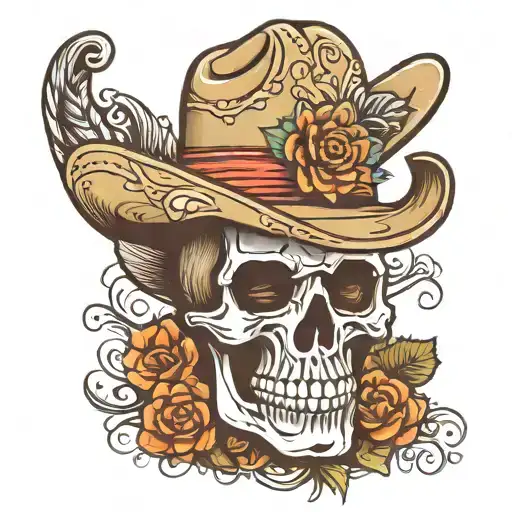 Mexican Style Skull With Cowboy Hat With