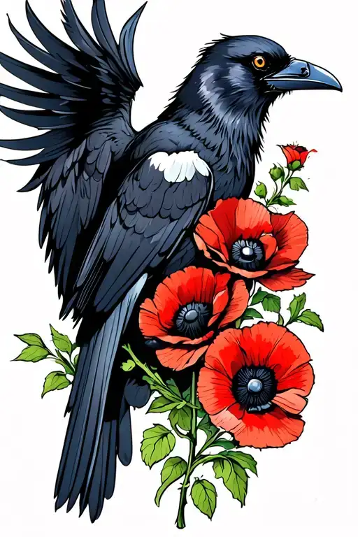 Raven Holding Poppies