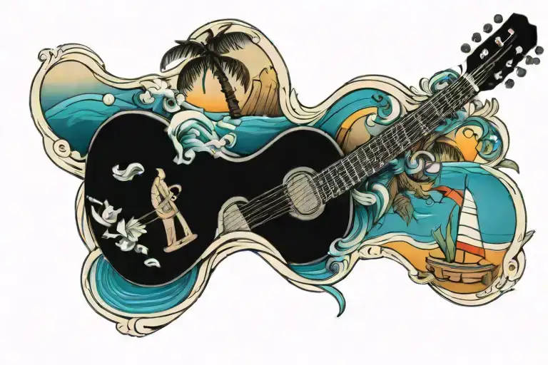 Guitar With Beach Scene