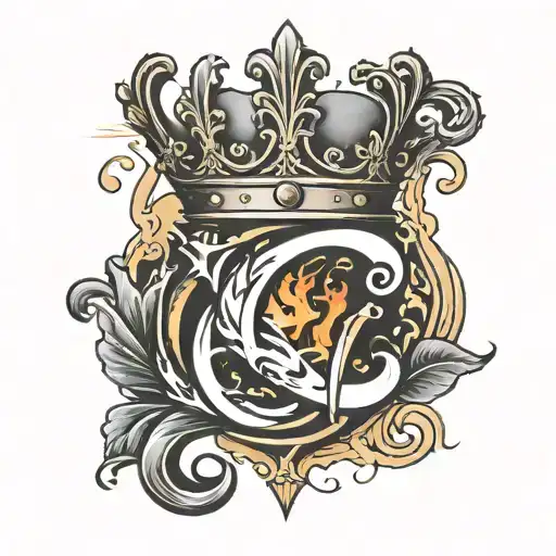 The Letter Q With A Crown On Top And Flames Around It