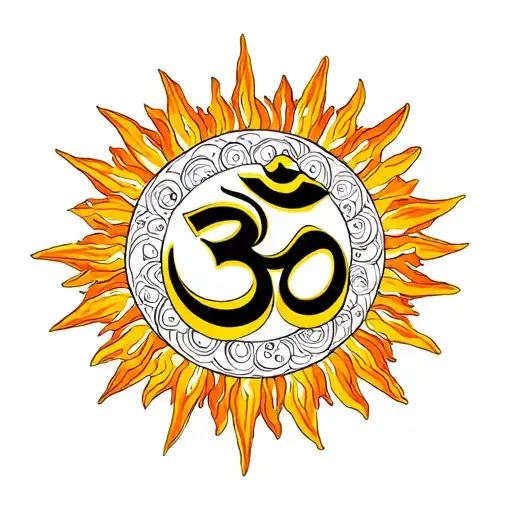 Om Symbol Surrounded By Sun Symbol