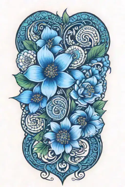 Mendhi Style Flower Intertwined With Names Remi Heather Dillan