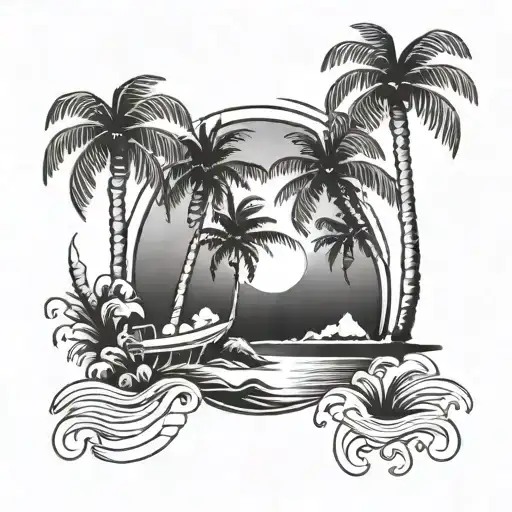 Black And White Palm Trees With Beach