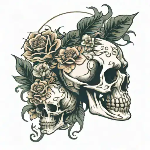 Skull And Flowers And Mother