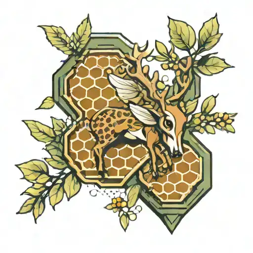 Olive Tree Honeycomb Pattern Deer Bee Flying