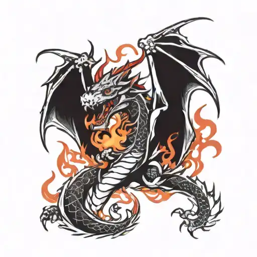 Slim Black And White Dragon Spitting Red Shade Fire
