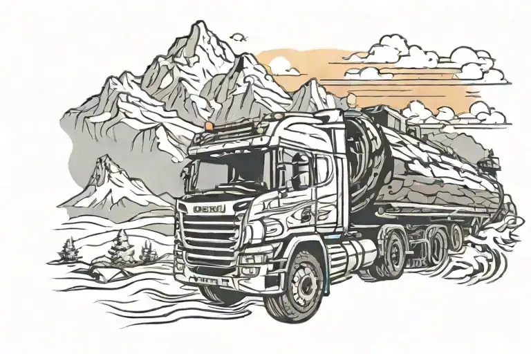 Scania Drives Through The Mountains Against The Backdrop Of Sunset