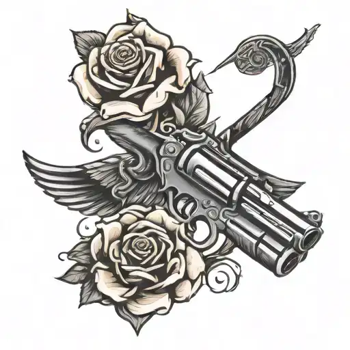 Roses With Gun And Wings