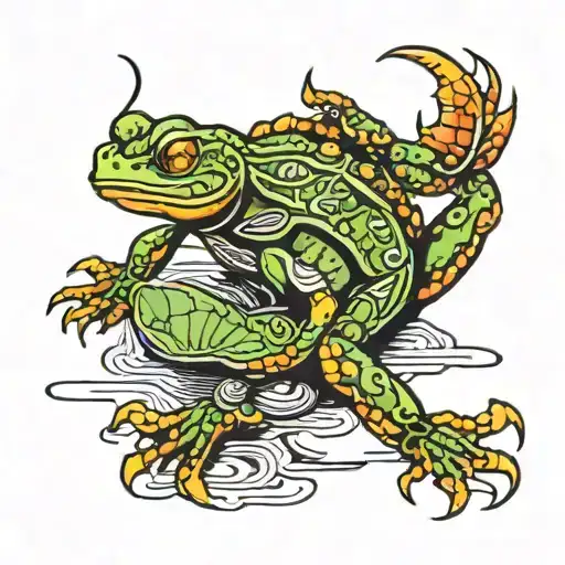 Scorpion Riding A Frog Across Pond Surrounded