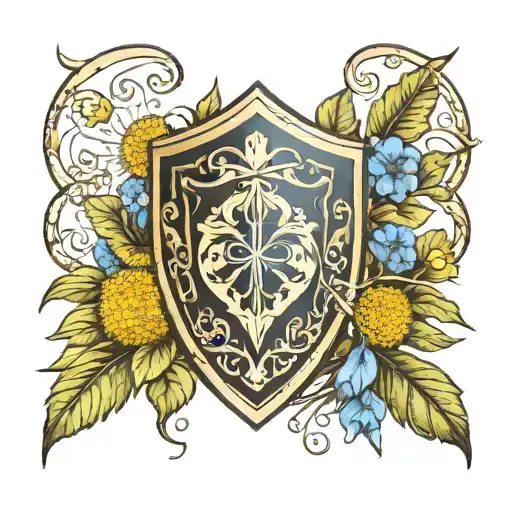 Shield With Dandelion And Periwinkle Designs