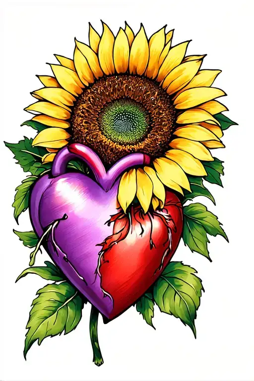 Purple Heart On Sunflower