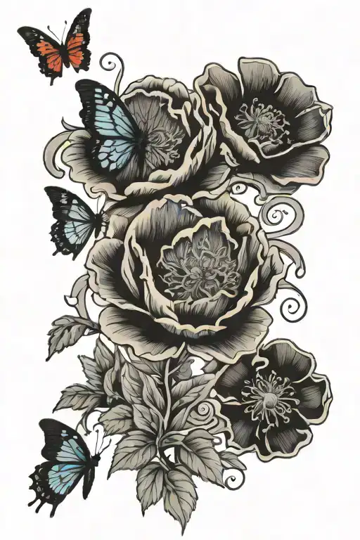 Poppy Rose And Butterfly