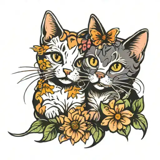 Two Cats Daisy Tattoo Design
