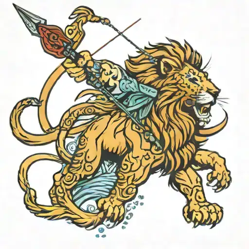 Lion Shoting An Arrow Surrounded By Water