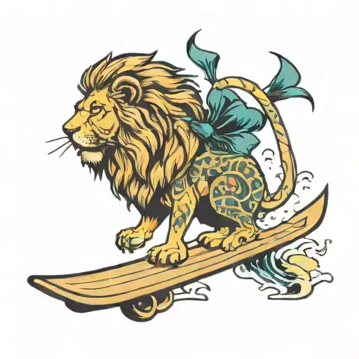 Lion With A Bow Surfing