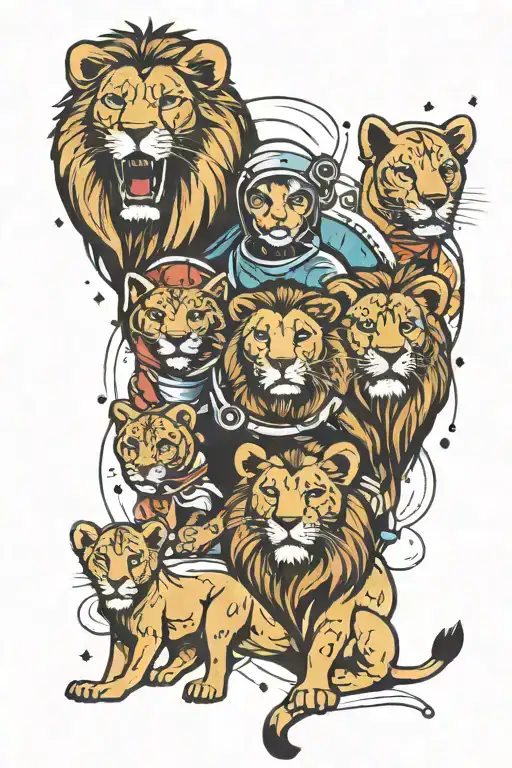 Space And The Lion Family With A Lion Cub