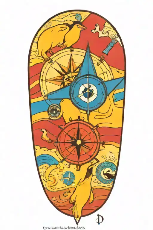 Compass With Modern Scuba Flag And King Penguin