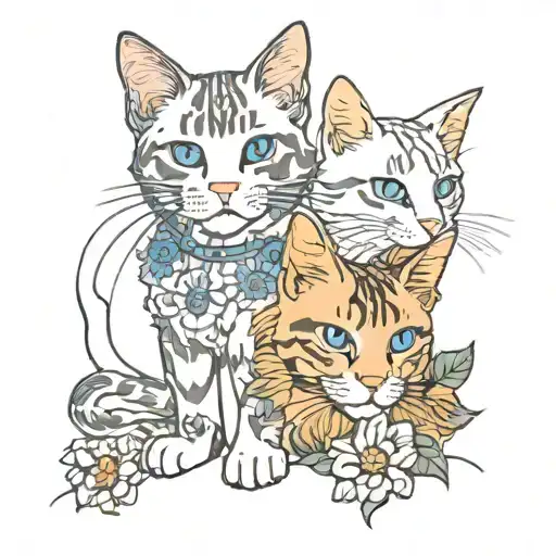 Two Cats Daisy Tattoo Design One Cat Blue Point Other Cat Dilute Tabby Point