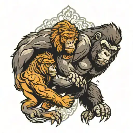 Gorilla And Lion Fighting Each Other