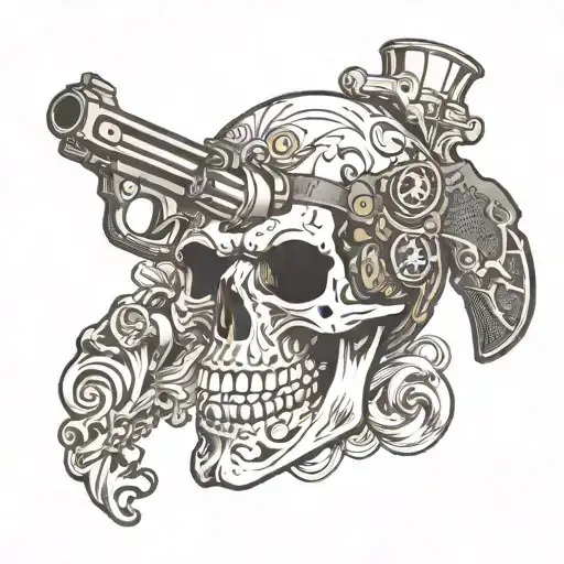 Skull With Gun Pointing Towards
