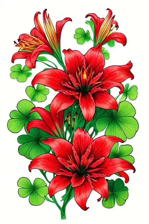 Clovers And Red Spider Lilies Bloom