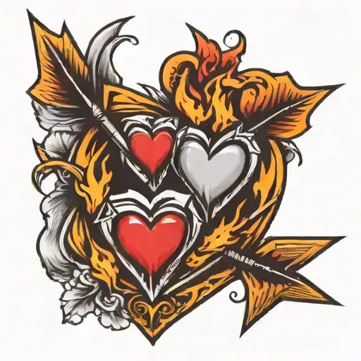 Flaming Arrow Piercing 3 Stacked Hearts