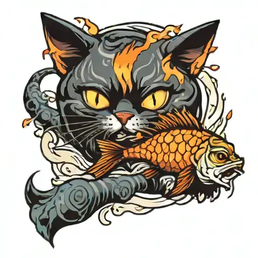 Cat And Fish With Fire