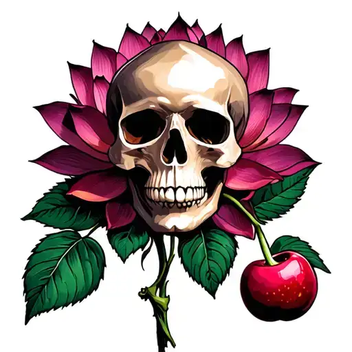 Skull And Roses Blooming Lotus Cherries Ever Evolving Spiritual