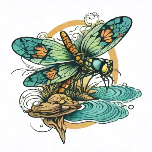 Dragonfly Flying Over The River