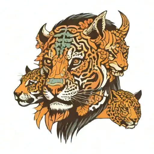 Face Of Human Inside Wild Animals Representing Different