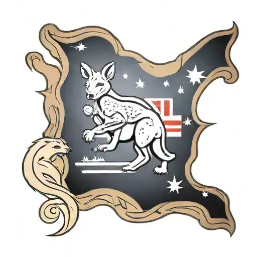 Australian Flag With Kangaroo And Dingo Whit Sun