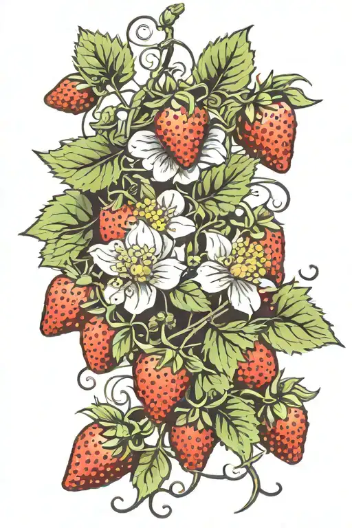 Strawberries On Vine With Flowers