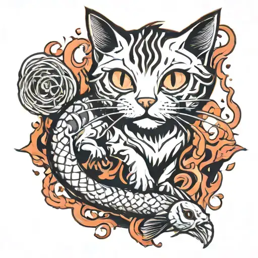 Cat On Fire And Fish