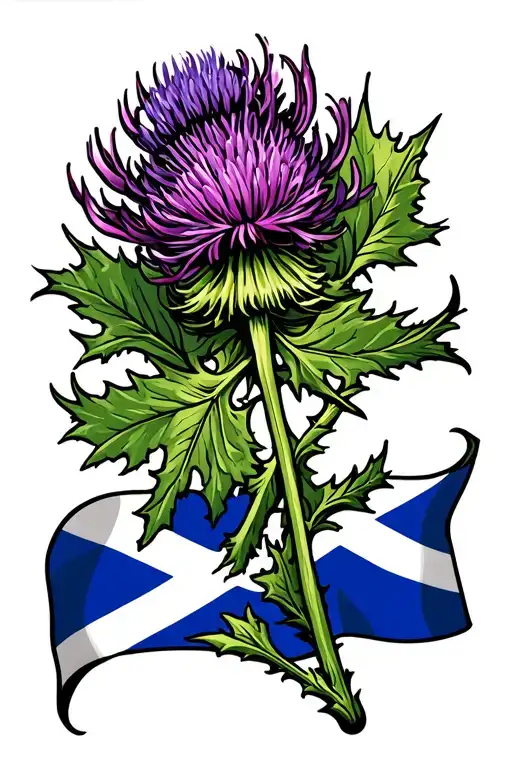 Thistle Flower On Scottish Flag Intertwined