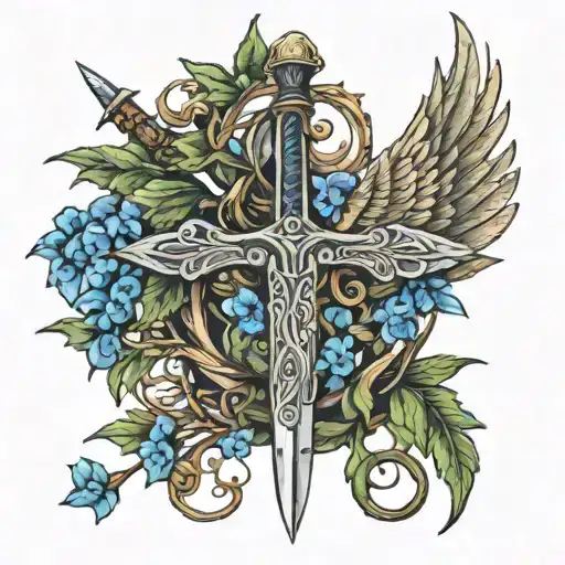 Roman Sword Vines Around It And With Wings Eaither Side