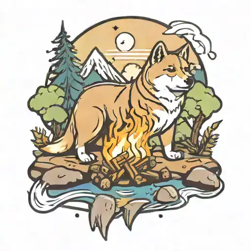 Mountain Shiba Inu Camping Campfire River