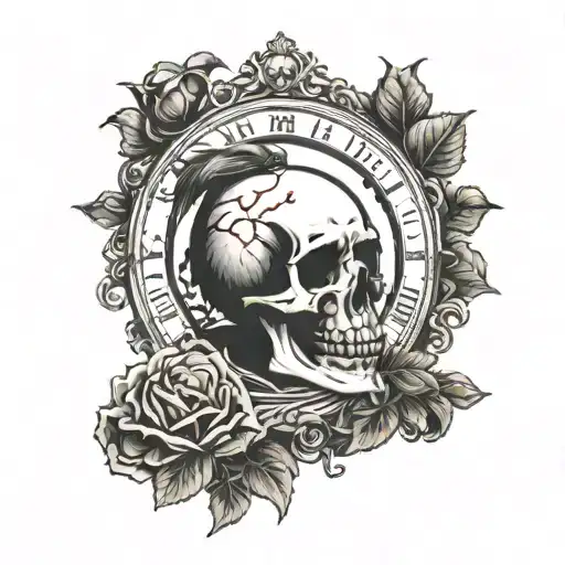 Memento Mori Tempus Fugit Raven Hourglass Skull