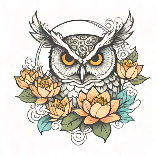 Owl And Lotus Flower